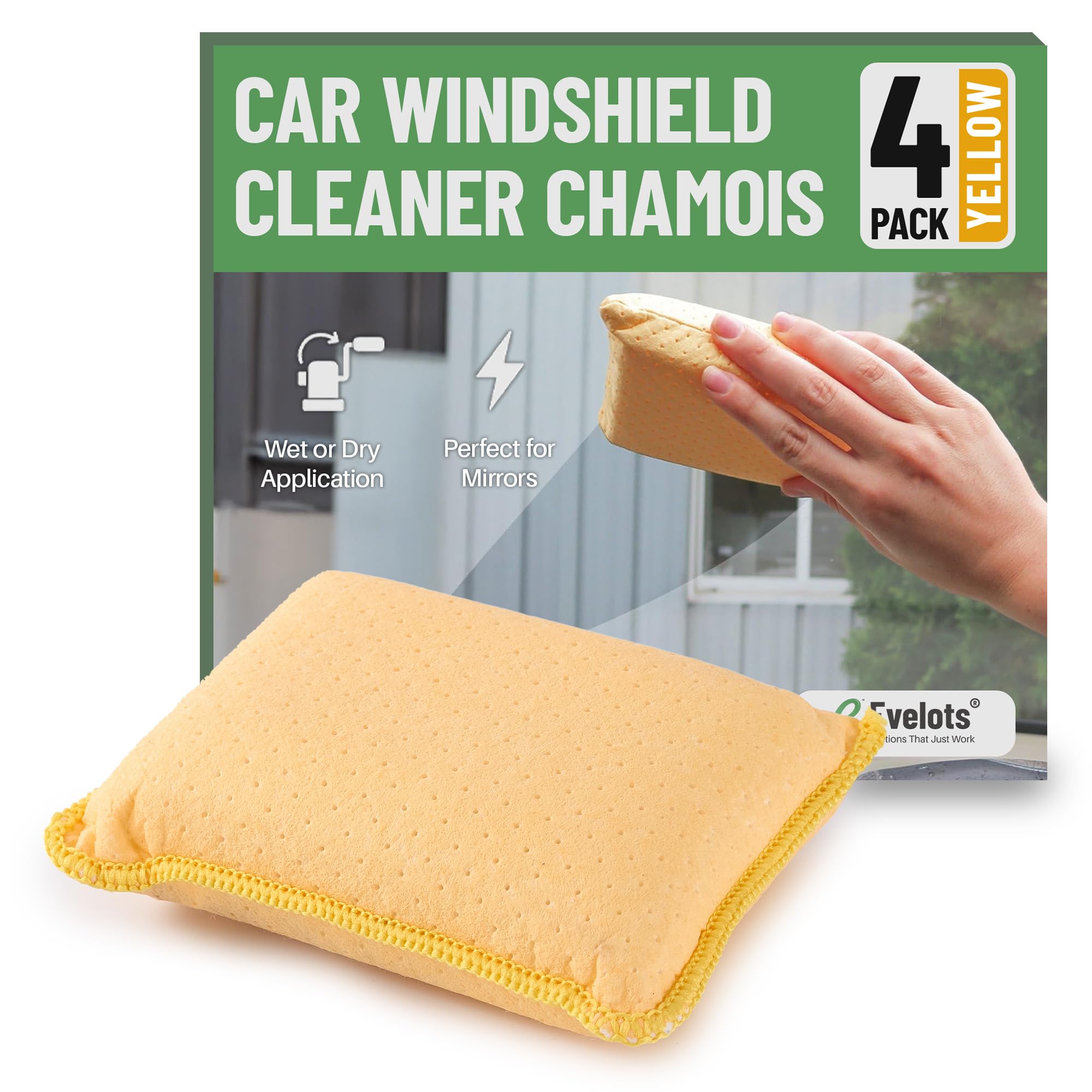 Evelots car windshield cleaner chamois 4-pack removes fog and grime from windows.