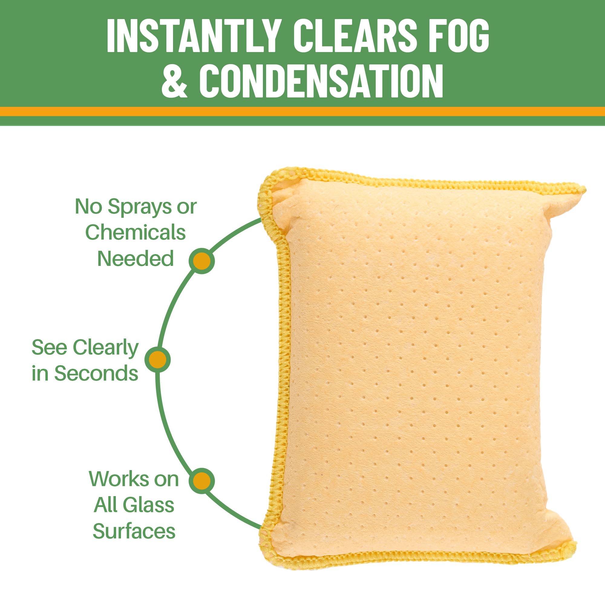 Evelots glass defogger sponge works wet or dry for clear mirrors.