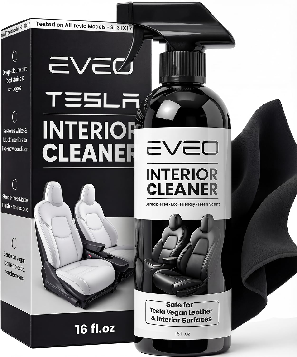 EVEO Tesla interior cleaner bottle for safe vegan leather care