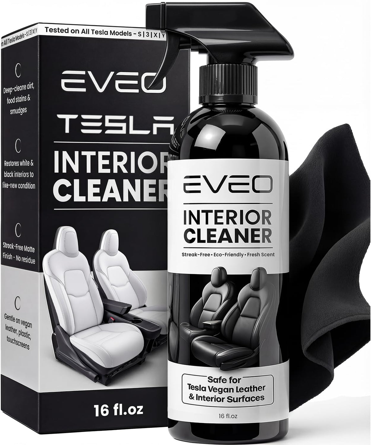 EVEO Tesla interior cleaner bottle for safe vegan leather care