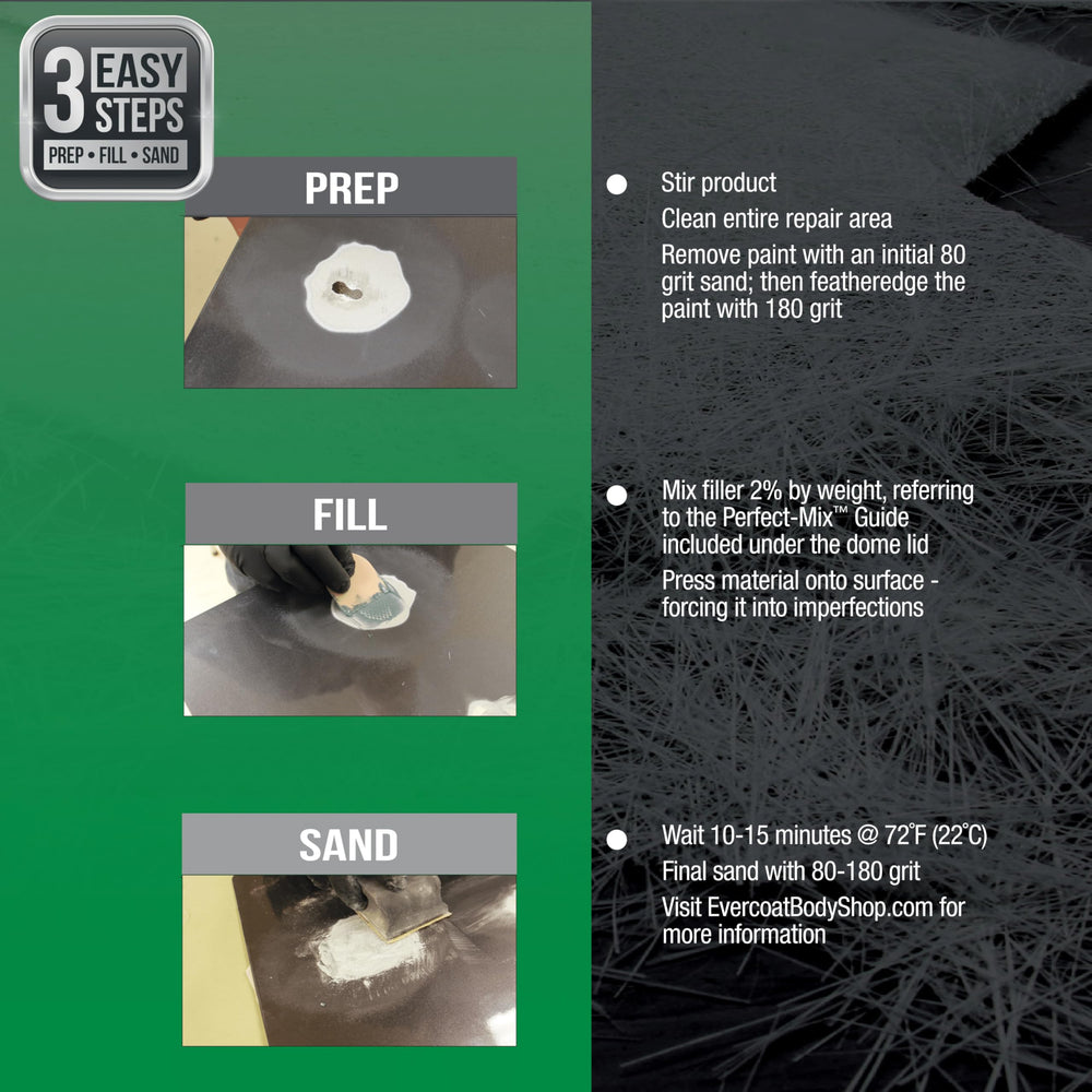 Evercoat Body Shop 105010 filler achieving smooth contour for professional finish.