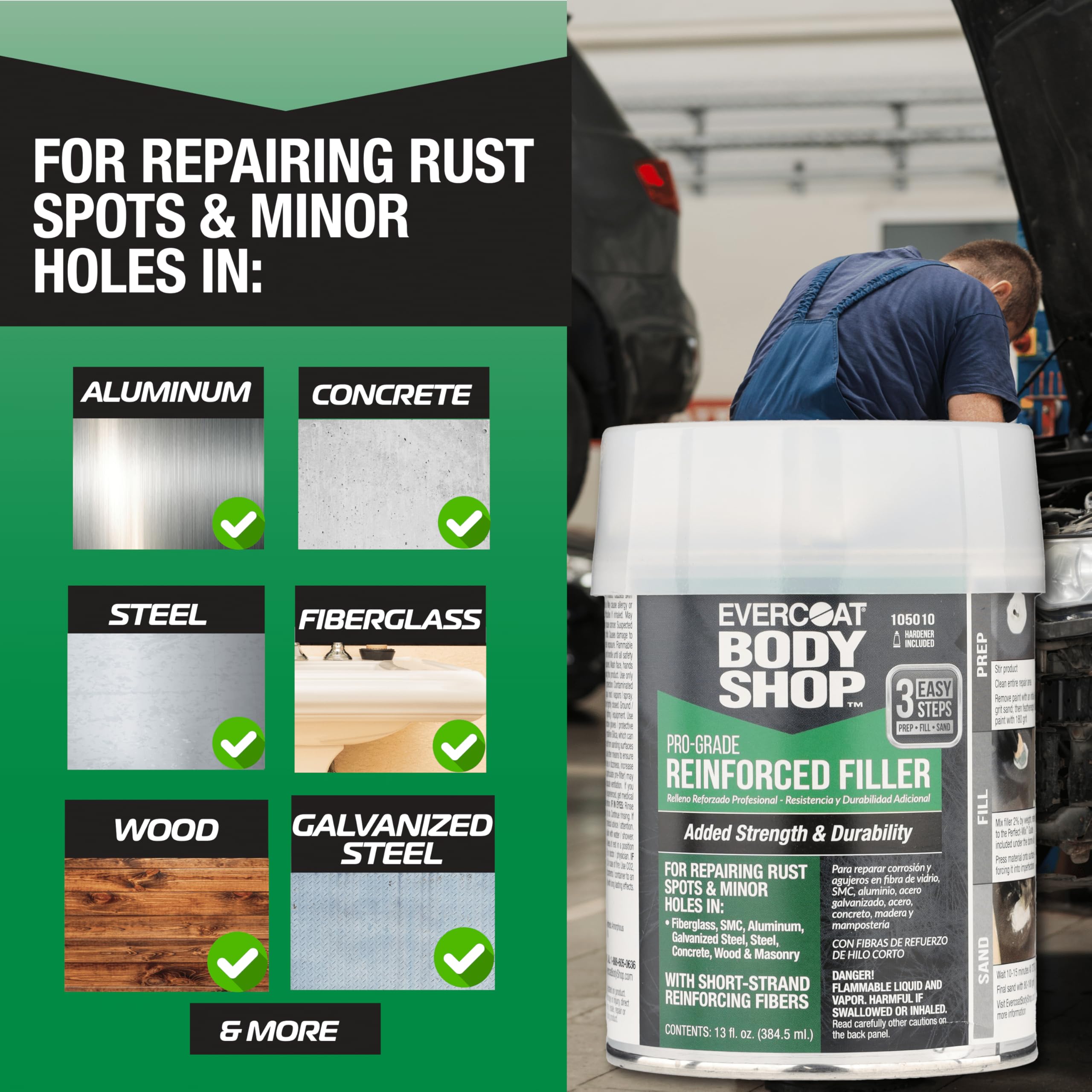 Evercoat Body Shop 105010 versatile across fiberglass steel and aluminum surfaces.