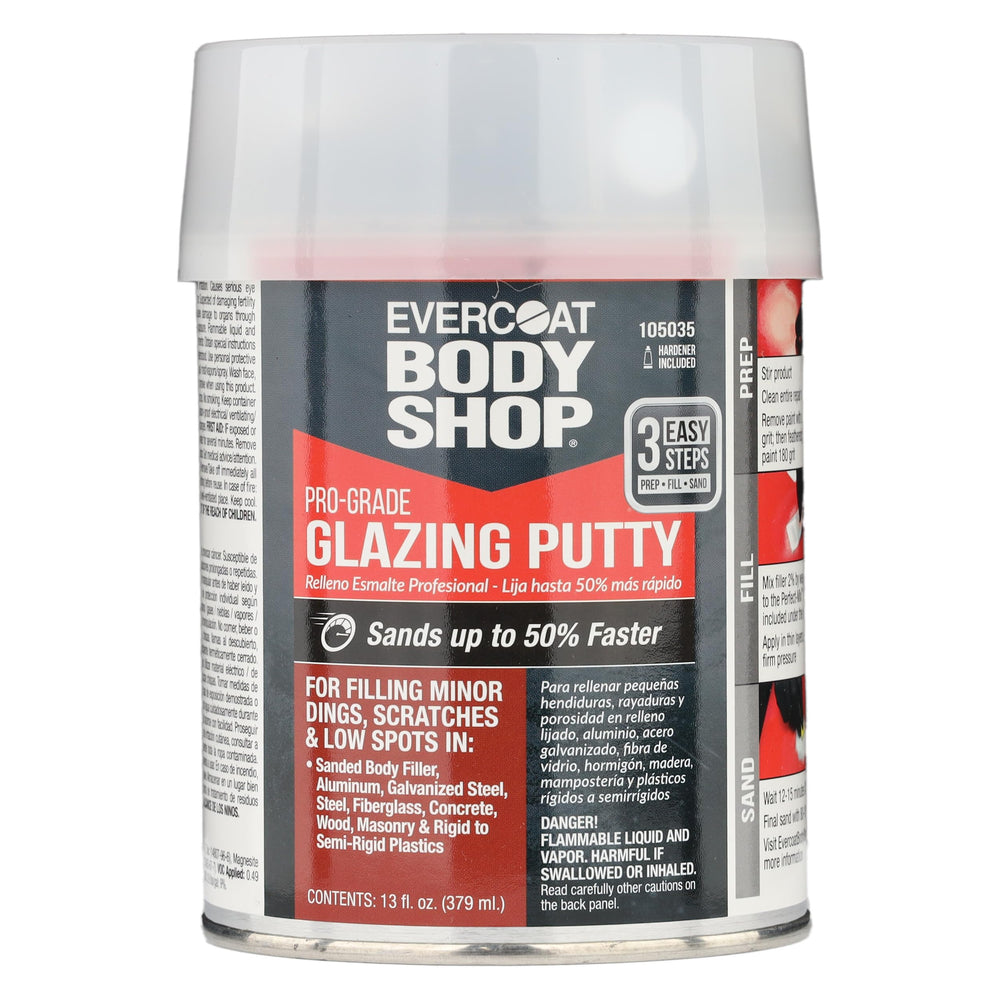 EVERCOAT Body Shop 105035 glazing putty main demonstrates quick dent filling for minor damage.