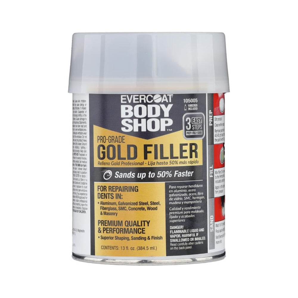 Evercoat Body Shop Gold Filler 13oz can closeup showing label for fast prep