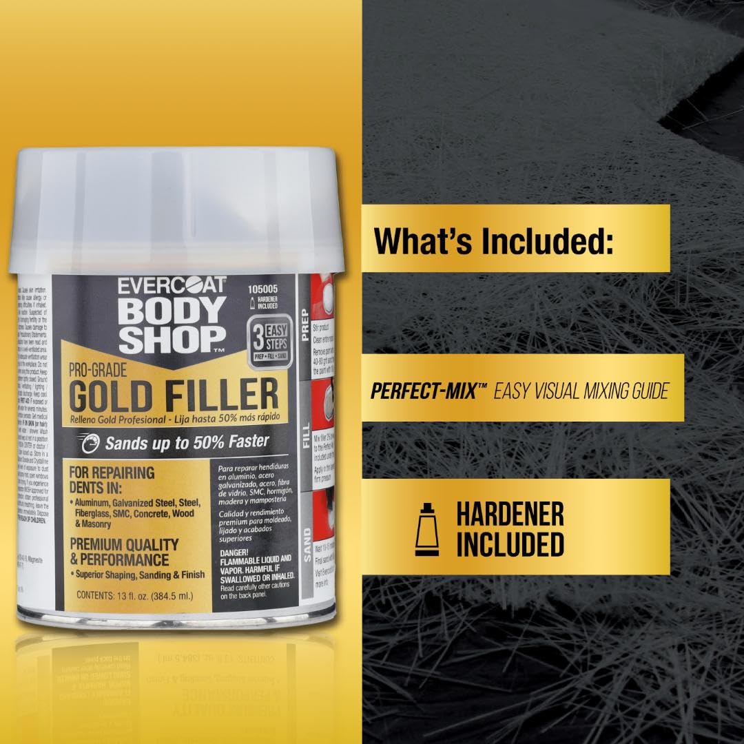 Evercoat Body Shop Gold Filler sands to smooth finish on surface