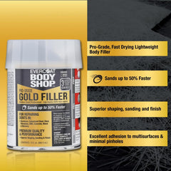 Evercoat Body Shop Gold Filler visual mixing guide demonstrated for ratios