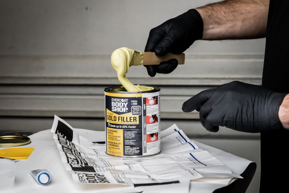 Evercoat Body Shop Gold Filler creates seamless repair on metal