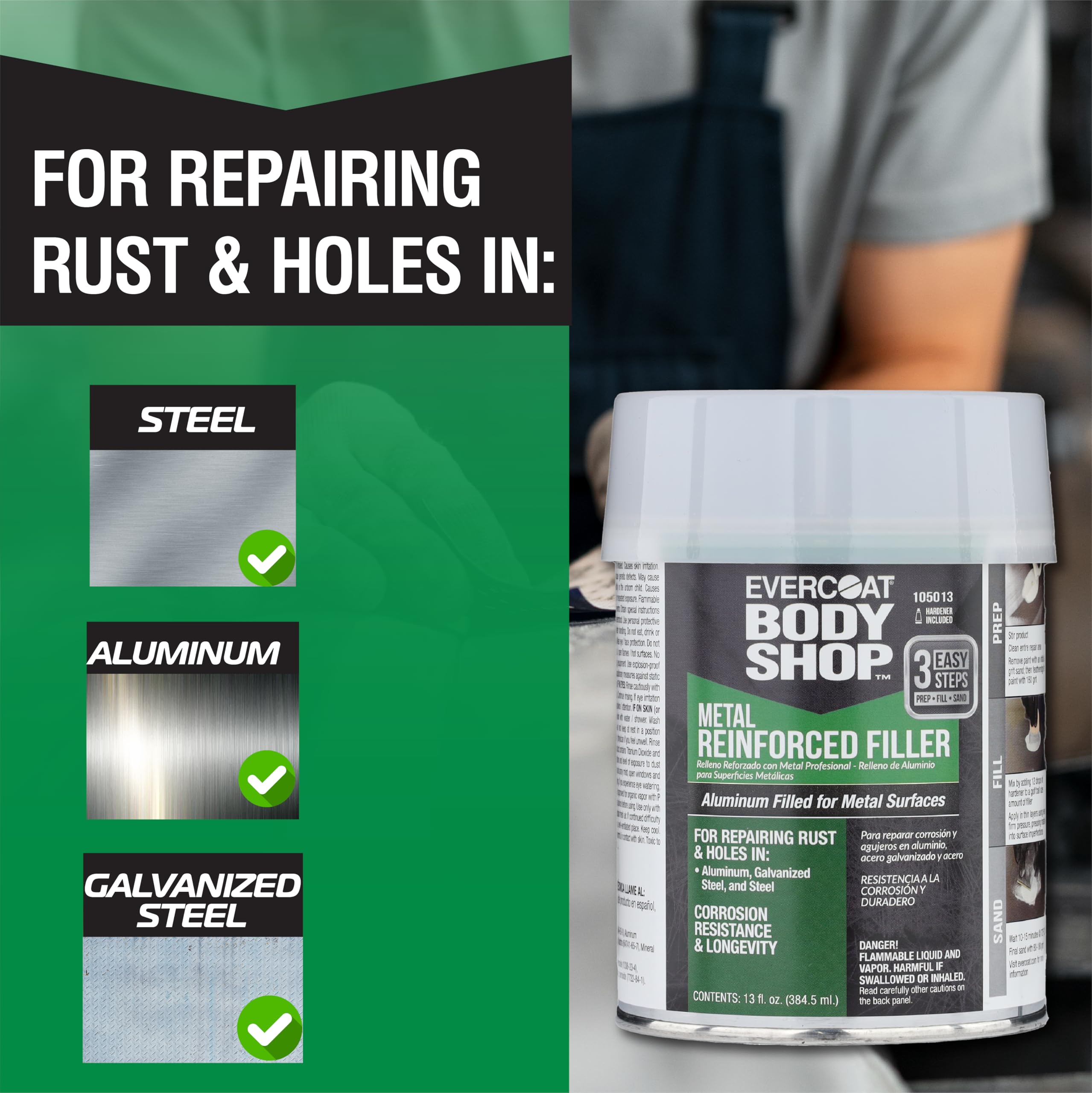 Smooth sanding with Evercoat Body Shop Metal Reinforced Filler for a professional finish