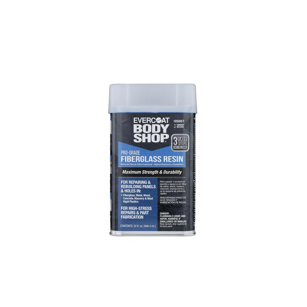 Evercoat Body Shop resin bottle pour shows easy mixing for strong repairs.