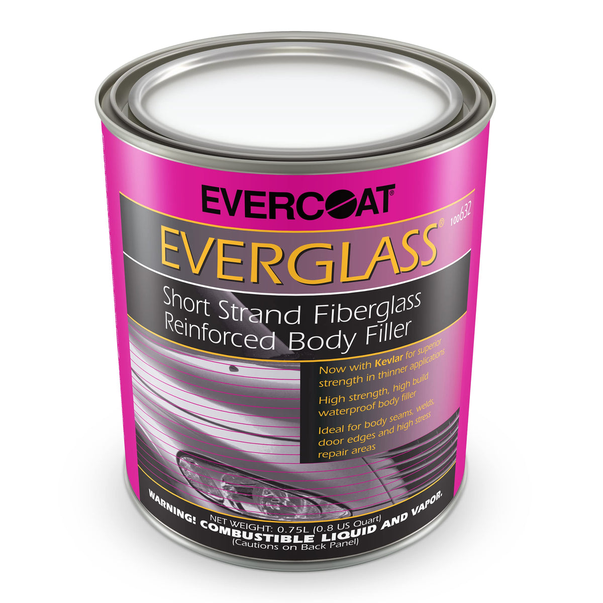 Evercoat Everglass short-strand filler bottle demonstrates waterproof performance for repairs