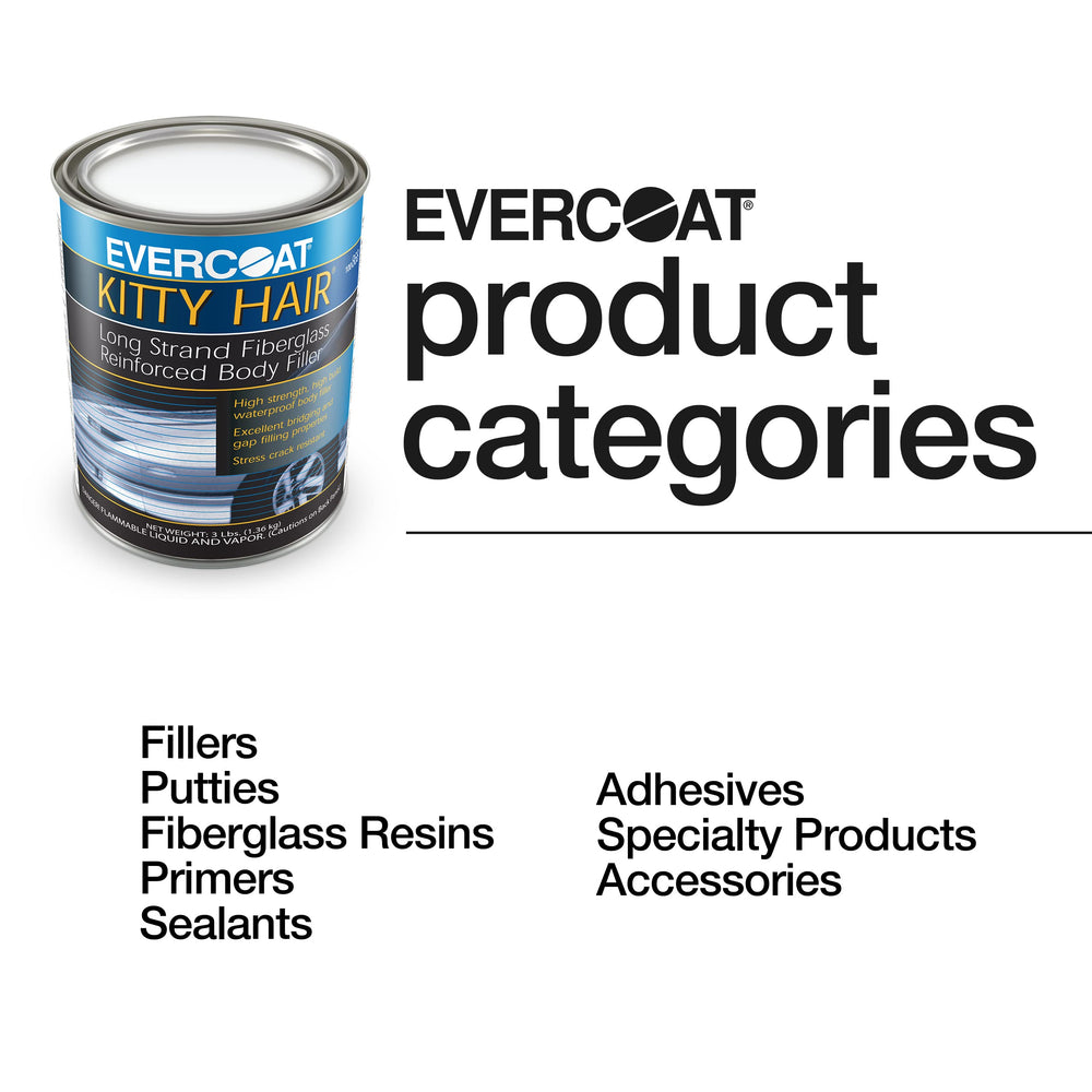 Evercoat Kitty Hair supports automotive body repair with strong but sandable formula.