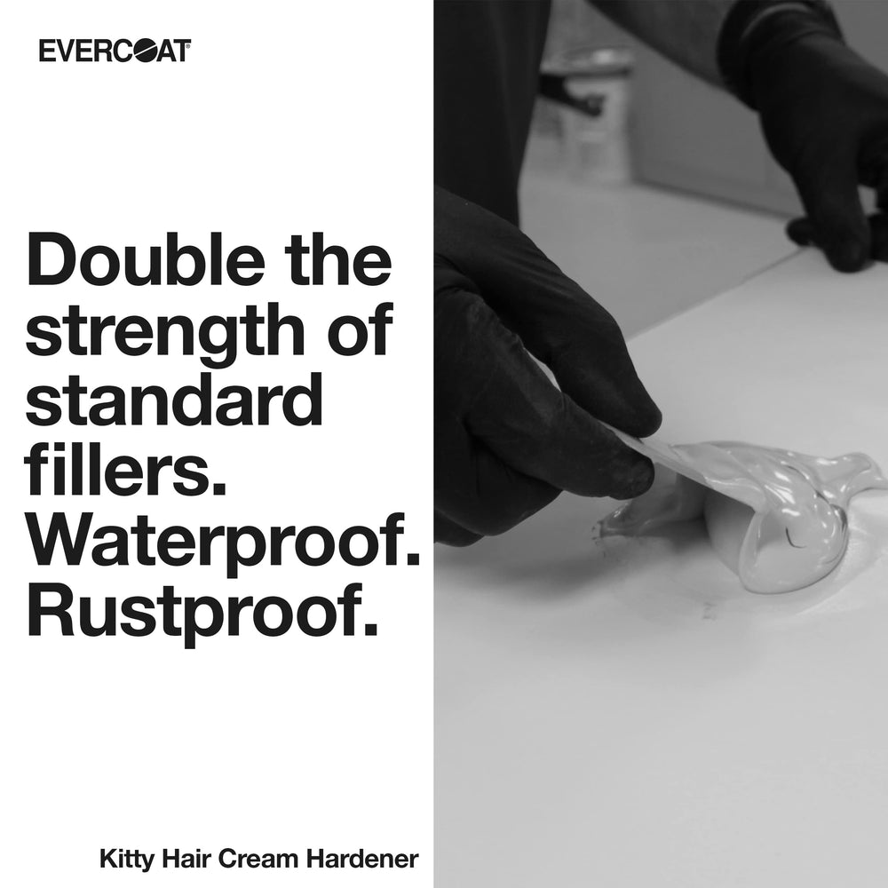 Evercoat Kitty Hair fiberglass reinforcement application strengthens torn areas during repairs.