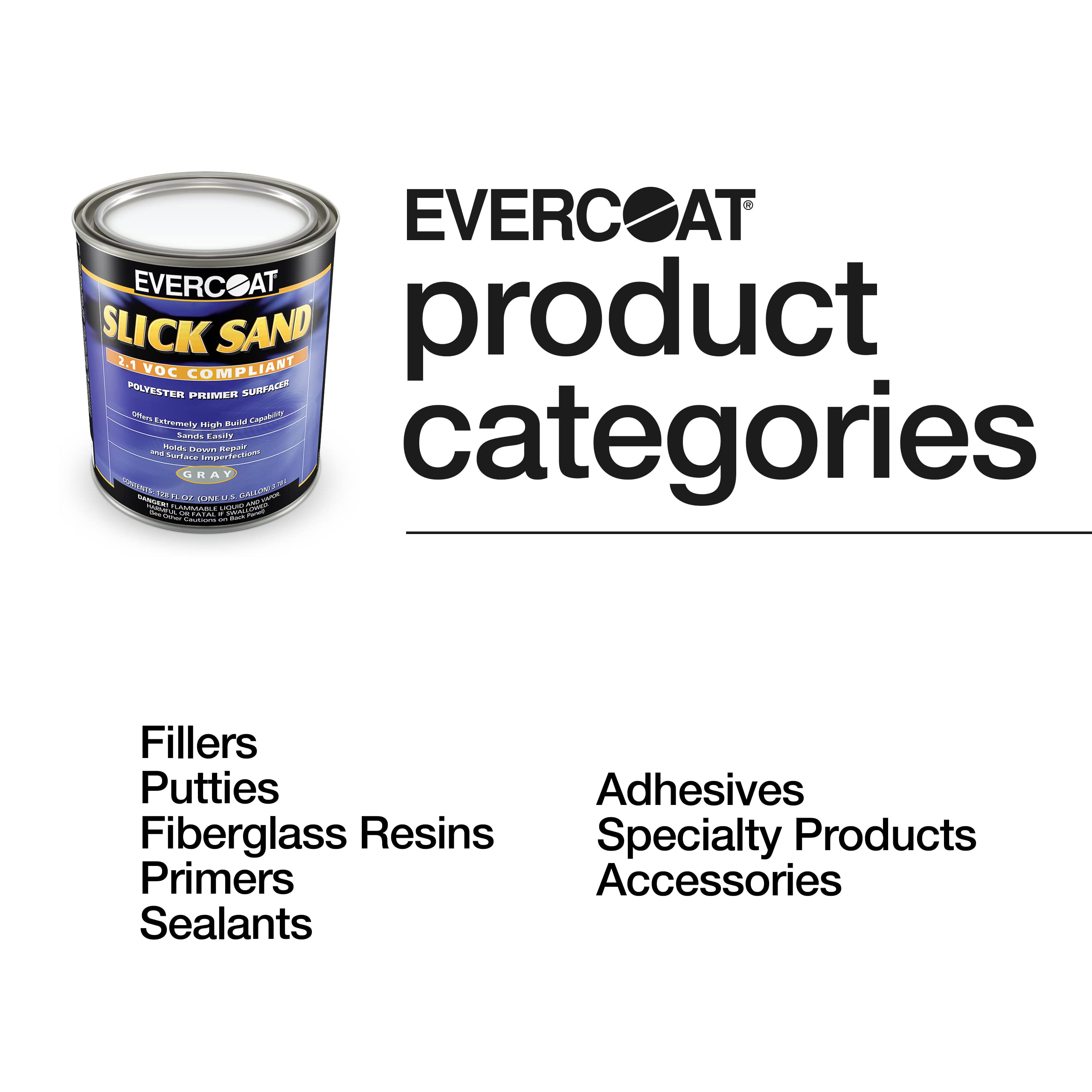 Evercoat Slick Sand 128oz container highlights VOC-compliant formulation.