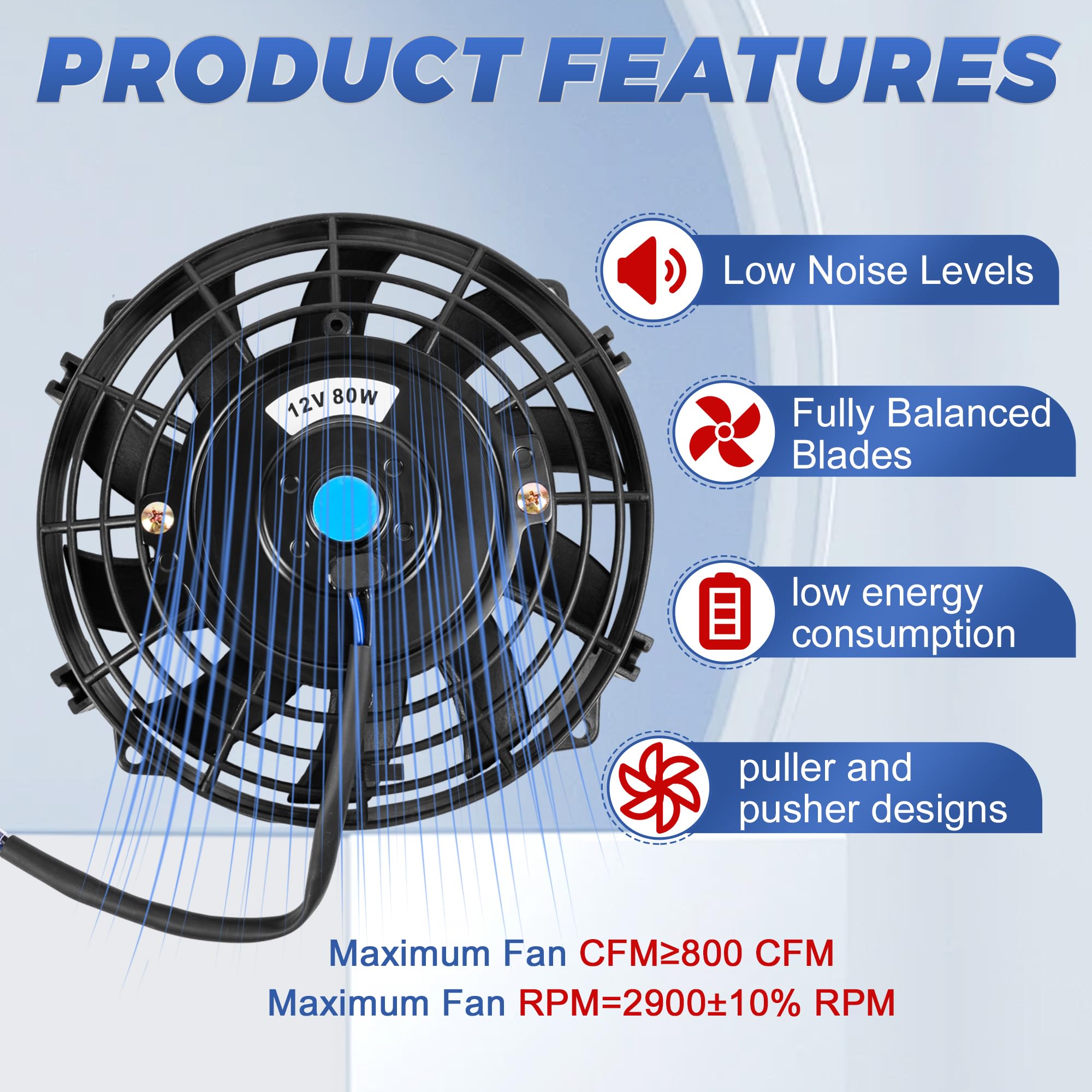 EVERESTWAY 6 blade radiator fan for steady, balanced air movement.