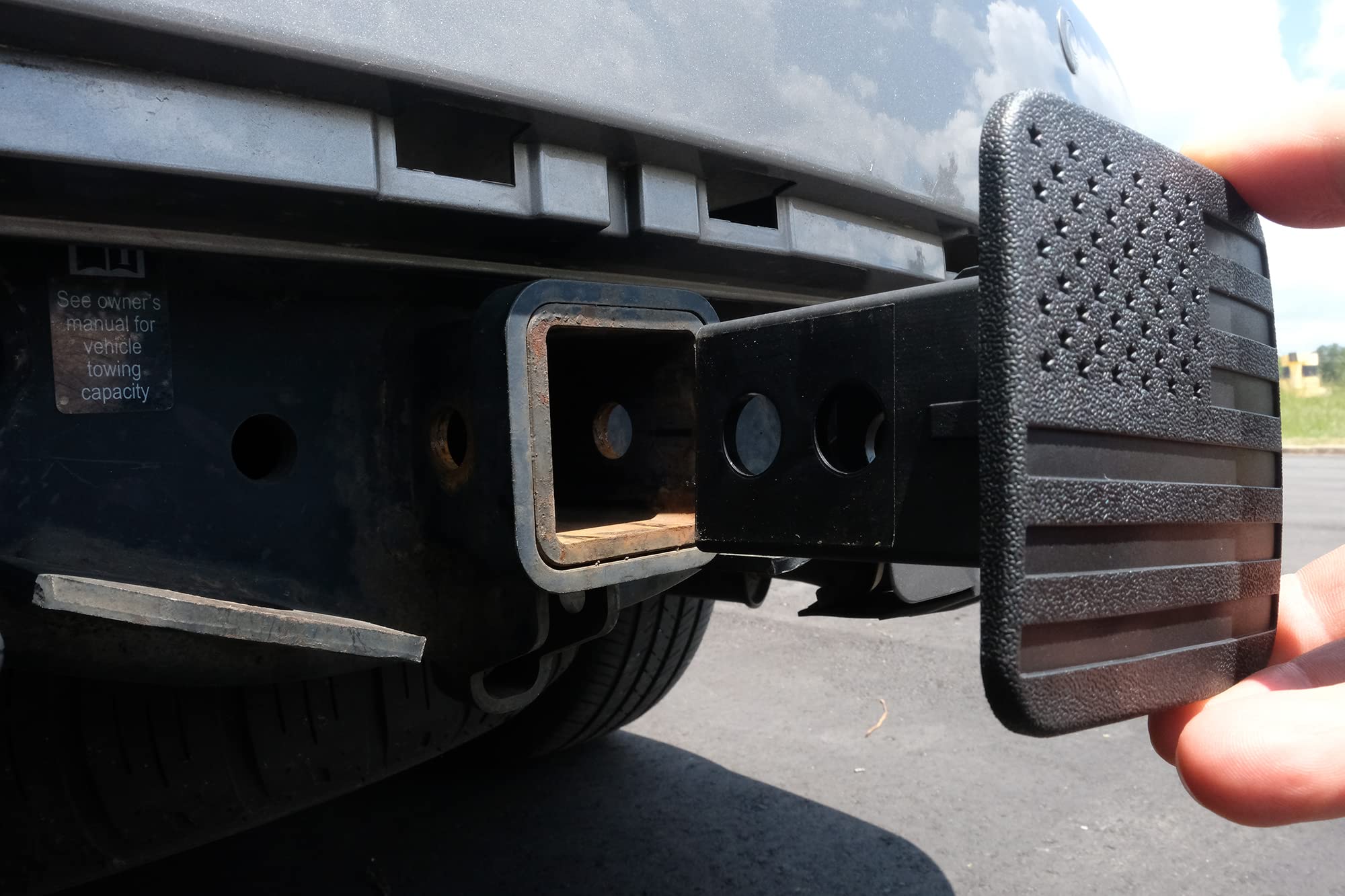 EverHITCH flag hitch cover with optional pin supports extra security.