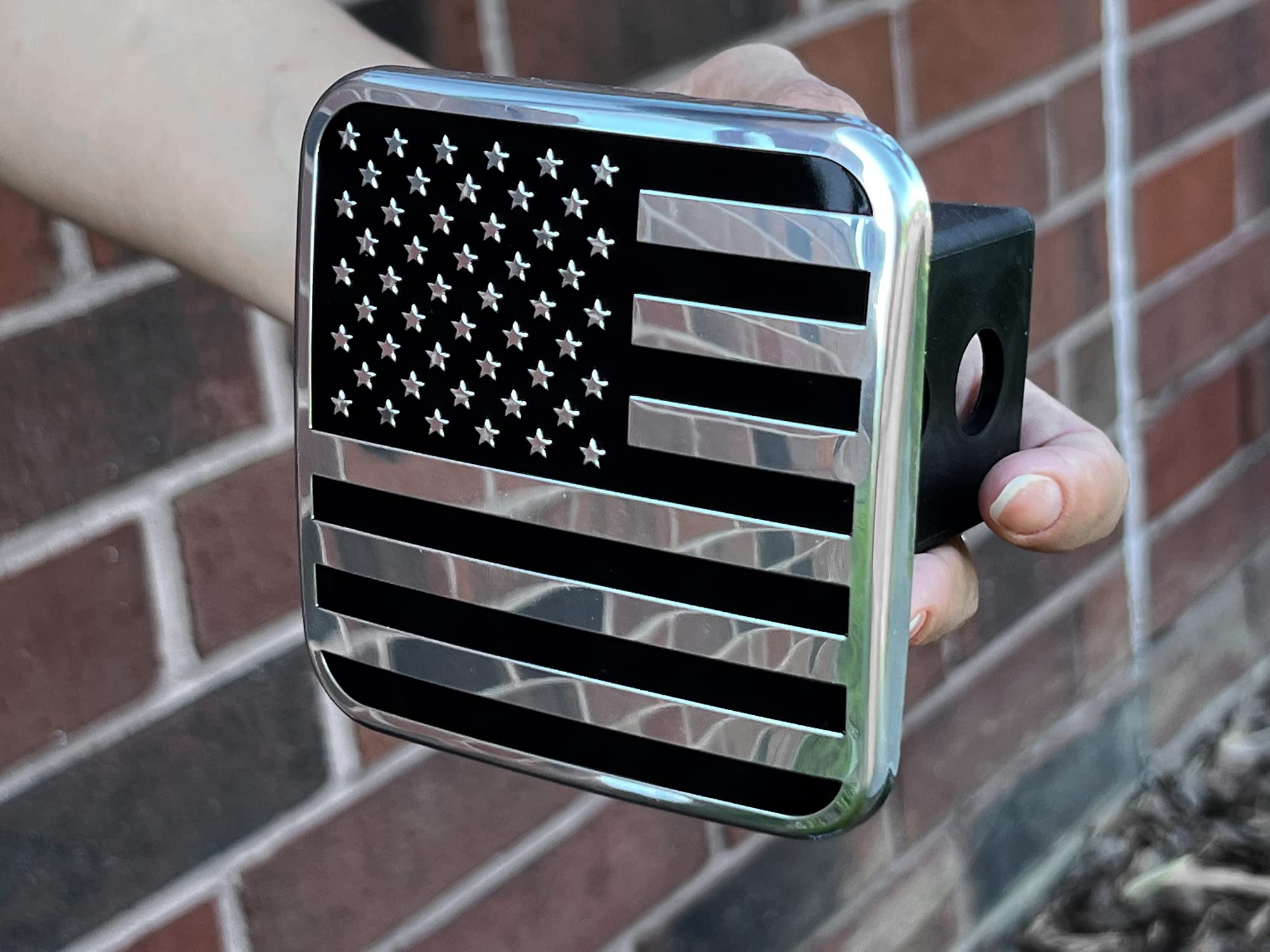 eVerHITCH flag-hitch-cover side profile on a 2-inch receiver for secure fit