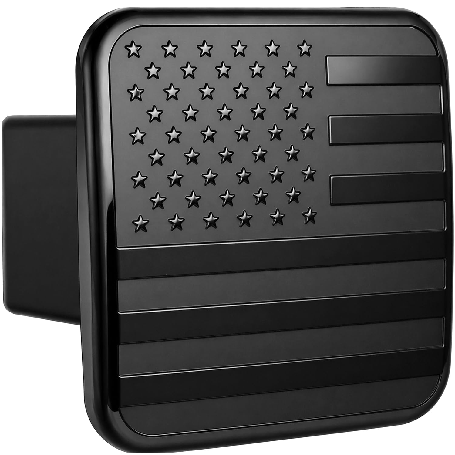 eVerHITCH USA flag hitch plug cover in black for 2-inch receivers protects against debris.