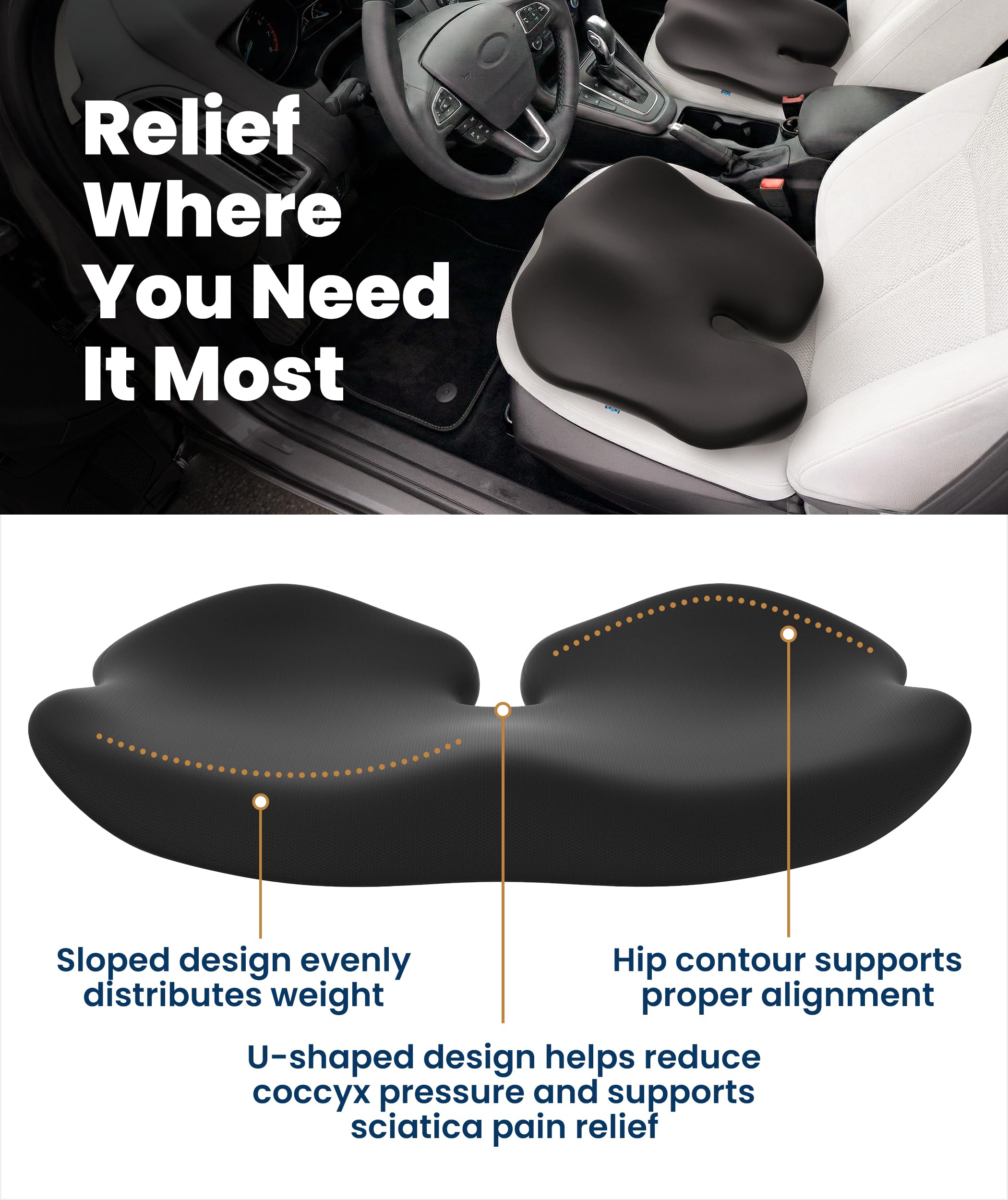 Everlasting Comfort coccyx cutout cushion relieves tailbone pressure on the road