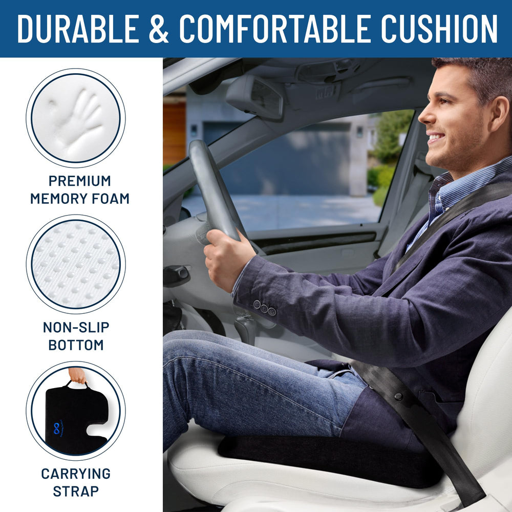 Everlasting Comfort memory foam driver seat cushion supports posture on road trips.