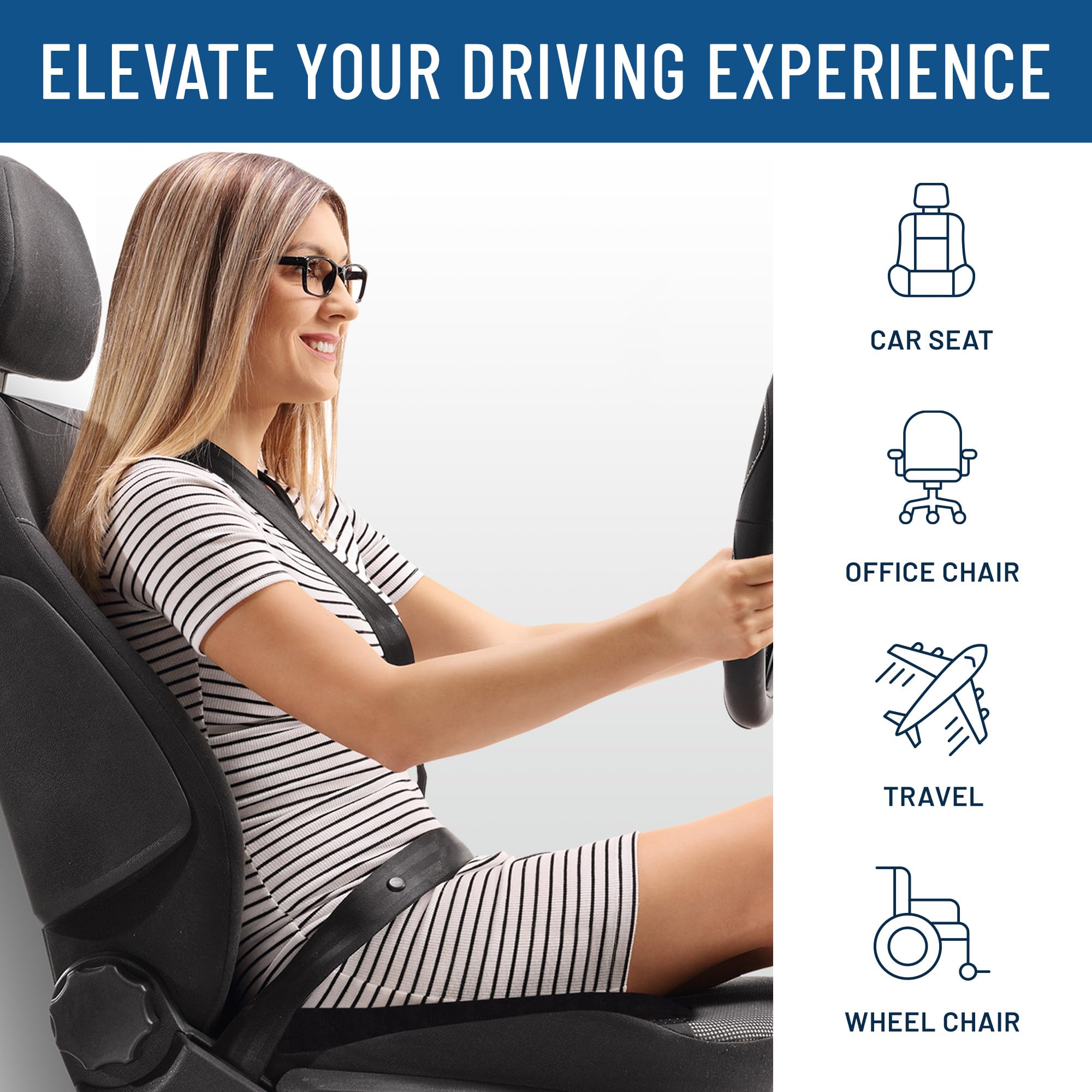 Everlasting Comfort non-slip bottom keeps cushion secure on car seats.