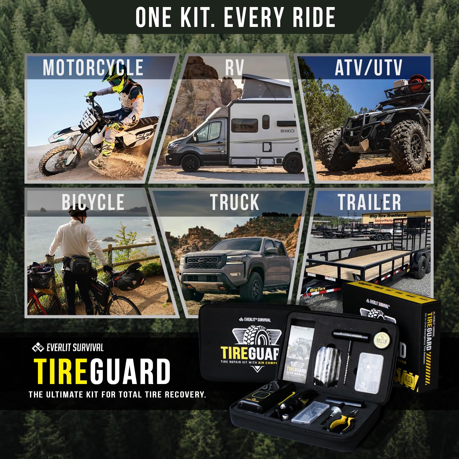 Integrated LED light assists nighttime tire repair tasks.