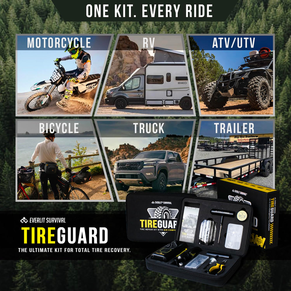 Integrated LED light assists nighttime tire repair tasks.