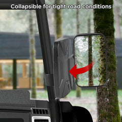 Evermotor UTV mirror shows 360 degree adjustability for better visibility.