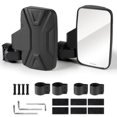 Evermotor UTV side mirror with roll cage clip for secure mounting.