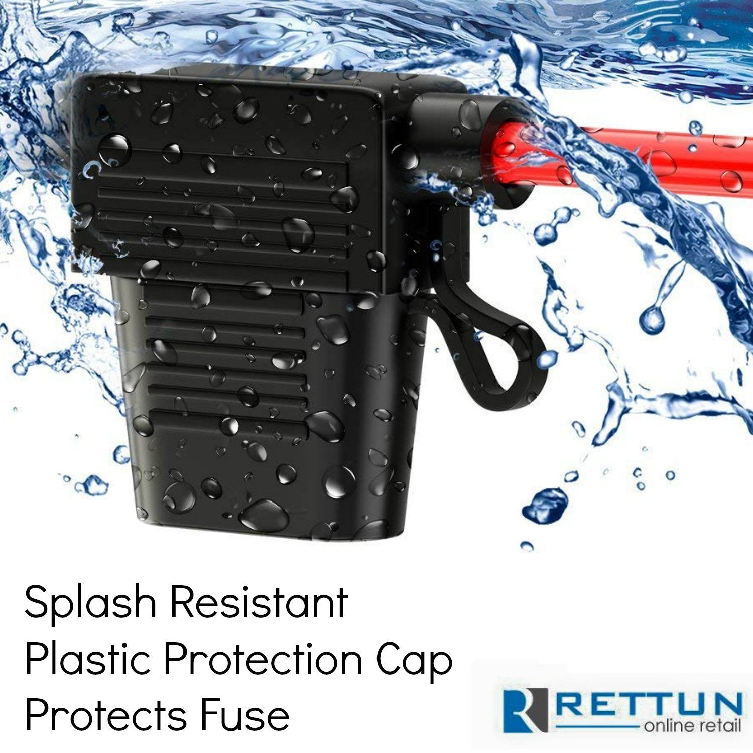 Water-resistant cap protects inline fuse holder from dirt and splashes