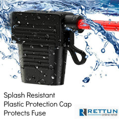 Water-resistant cap protects inline fuse holder from dirt and splashes