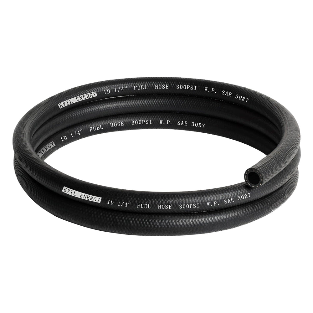 EVIL ENERGY 1/4-inch fuel hose push-lock closeup showing secure connection