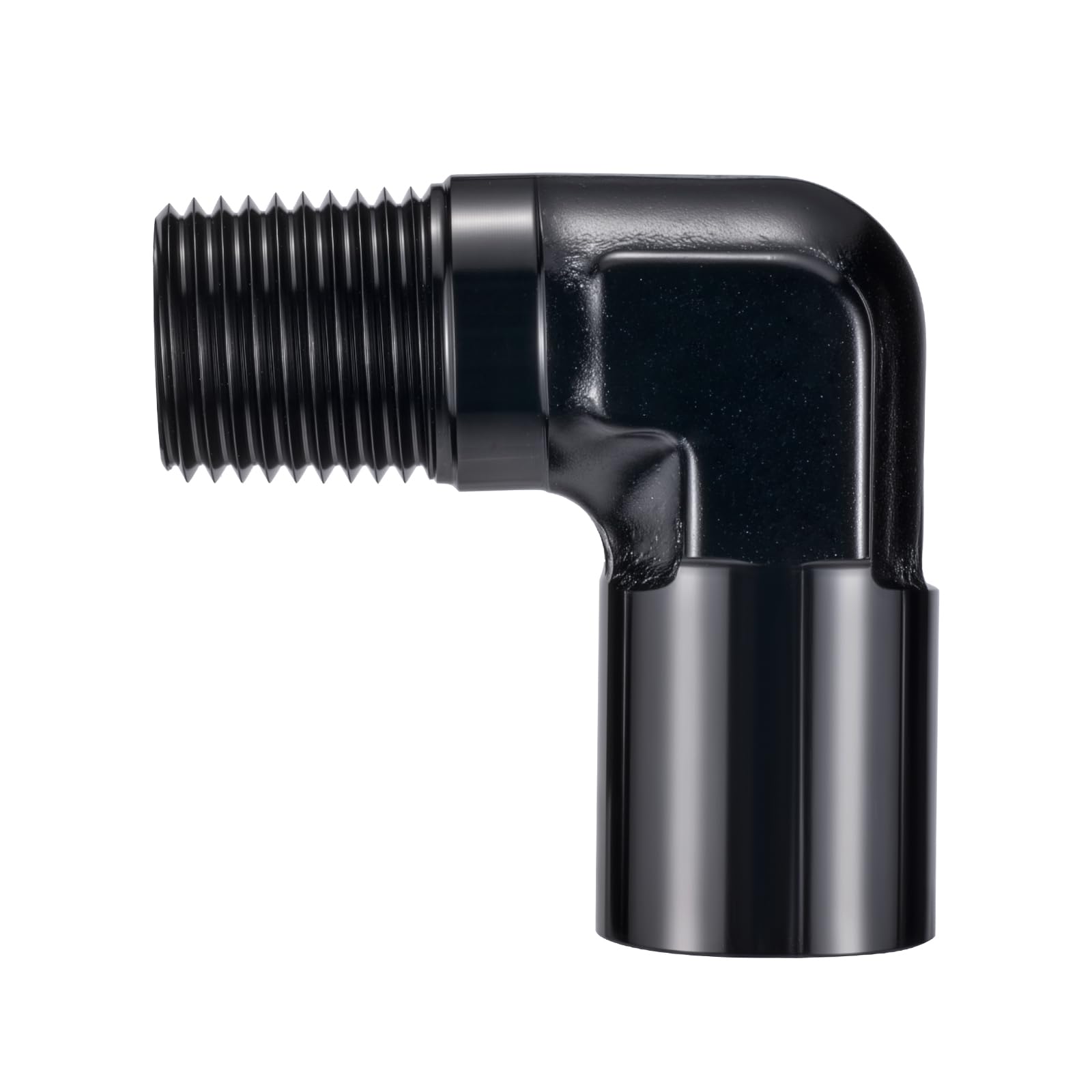 EVIL ENERGY 1/8-27 NPT elbow adapter, close-up showing 90-degree bend for tight spaces.