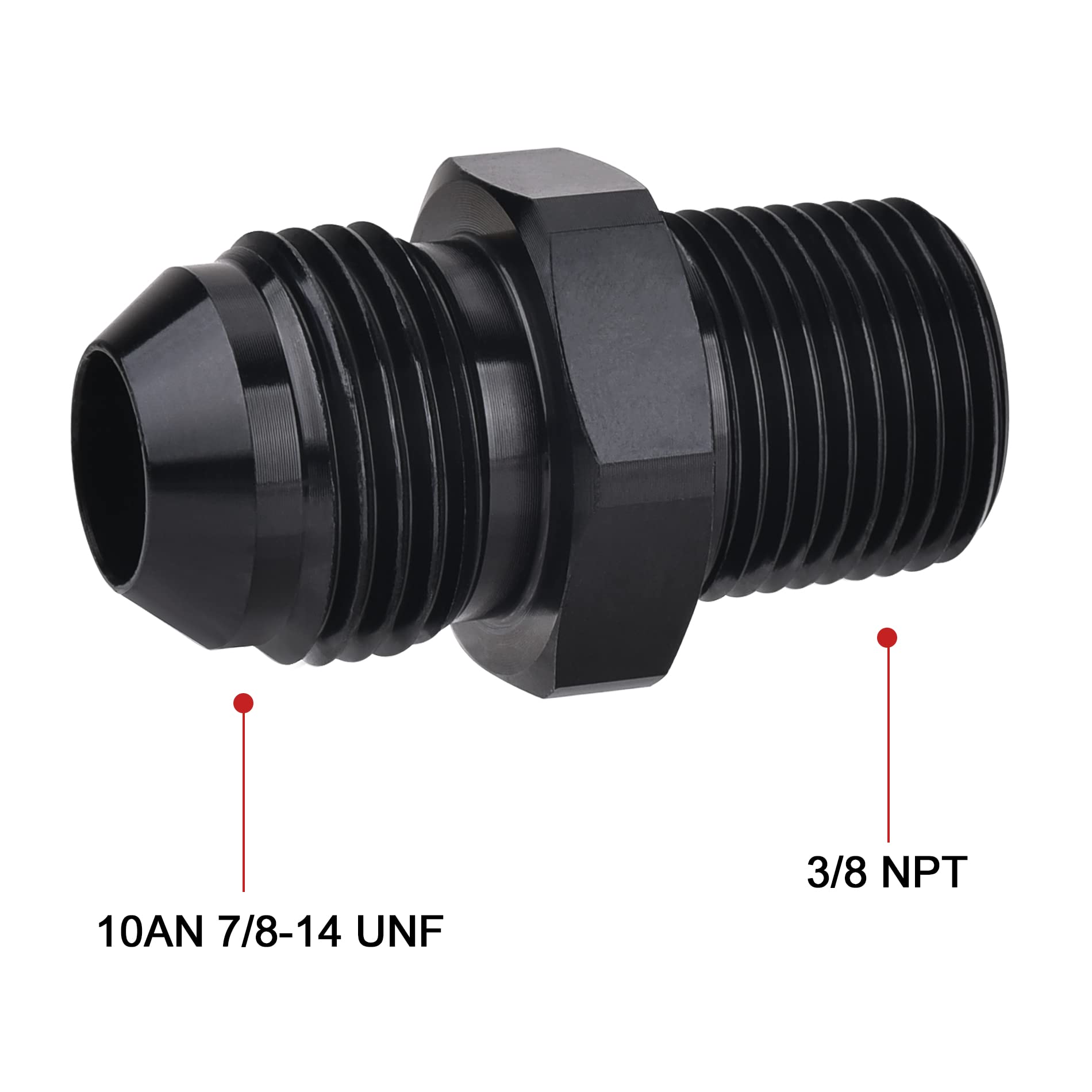 EVIL ENERGY 10AN flare adapter side view highlights compact straight profile for versatile routing.