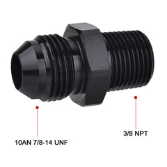 EVIL ENERGY 10AN flare adapter side view highlights compact straight profile for versatile routing.