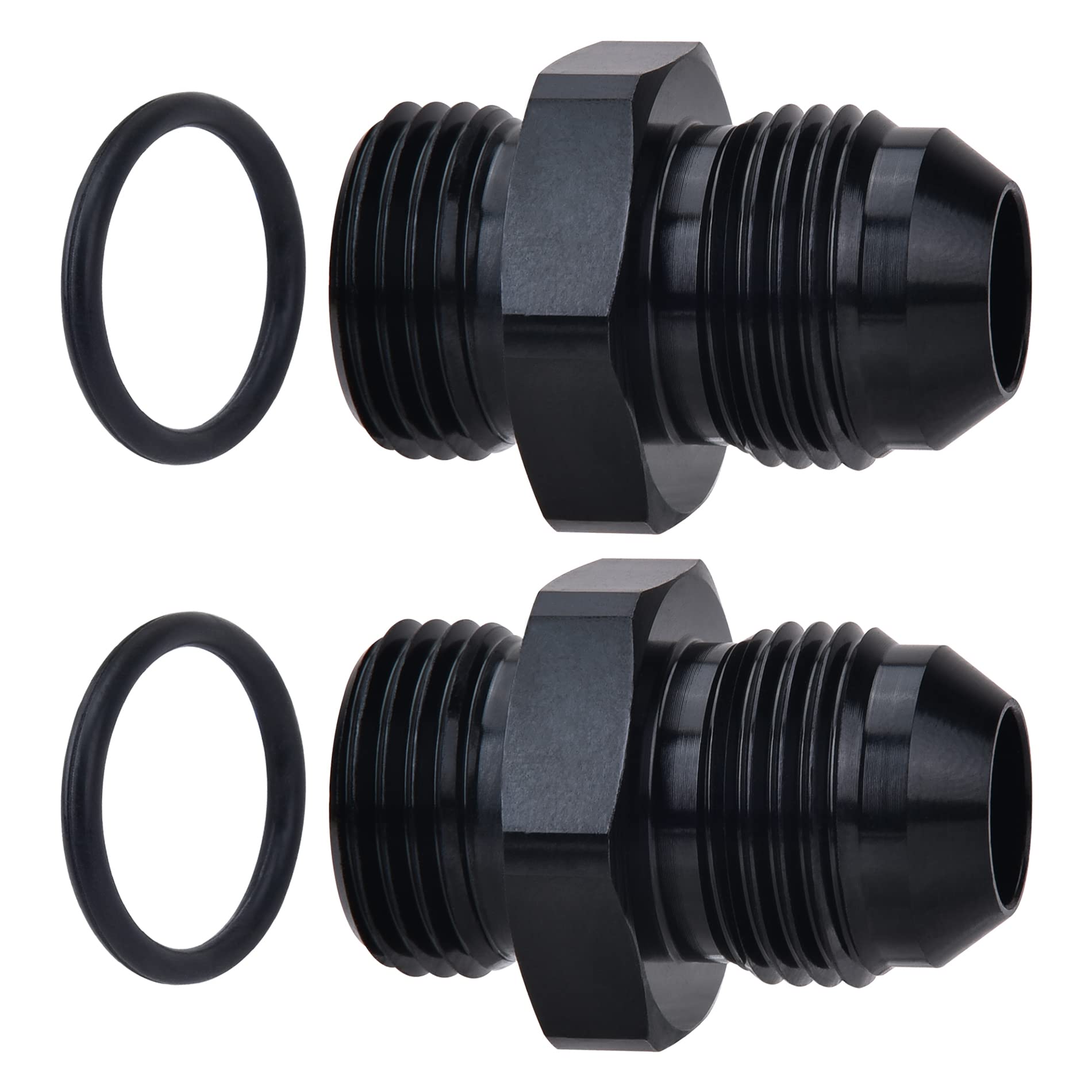 EVIL ENERGY 10AN flare to 10AN ORB adapter pair in black for fuel rail connections