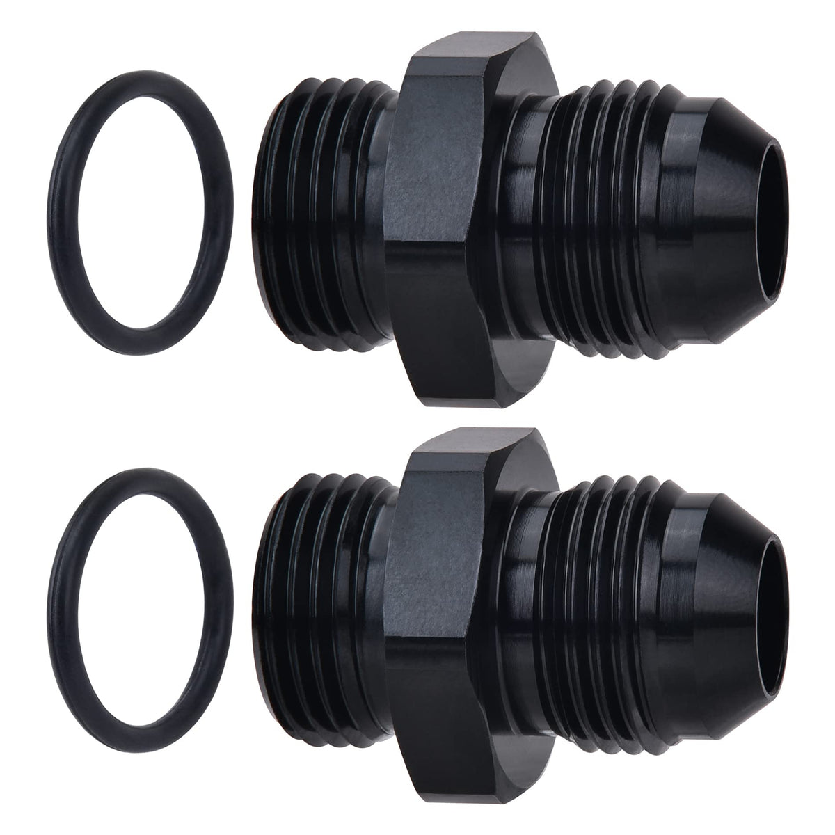 EVIL ENERGY 10AN flare to 10AN ORB adapter pair in black for fuel rail connections