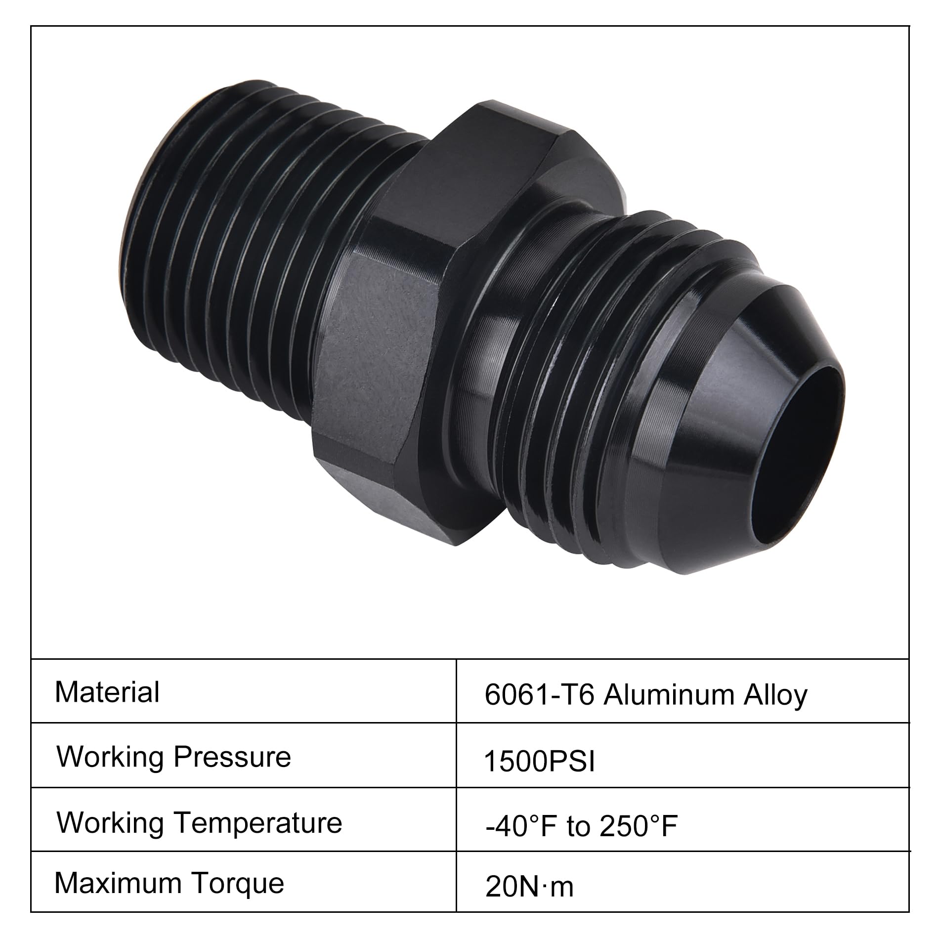 EVIL ENERGY 10AN flare-to-12NPT adapter aluminum close-up shows anodized black finish and precise threads.