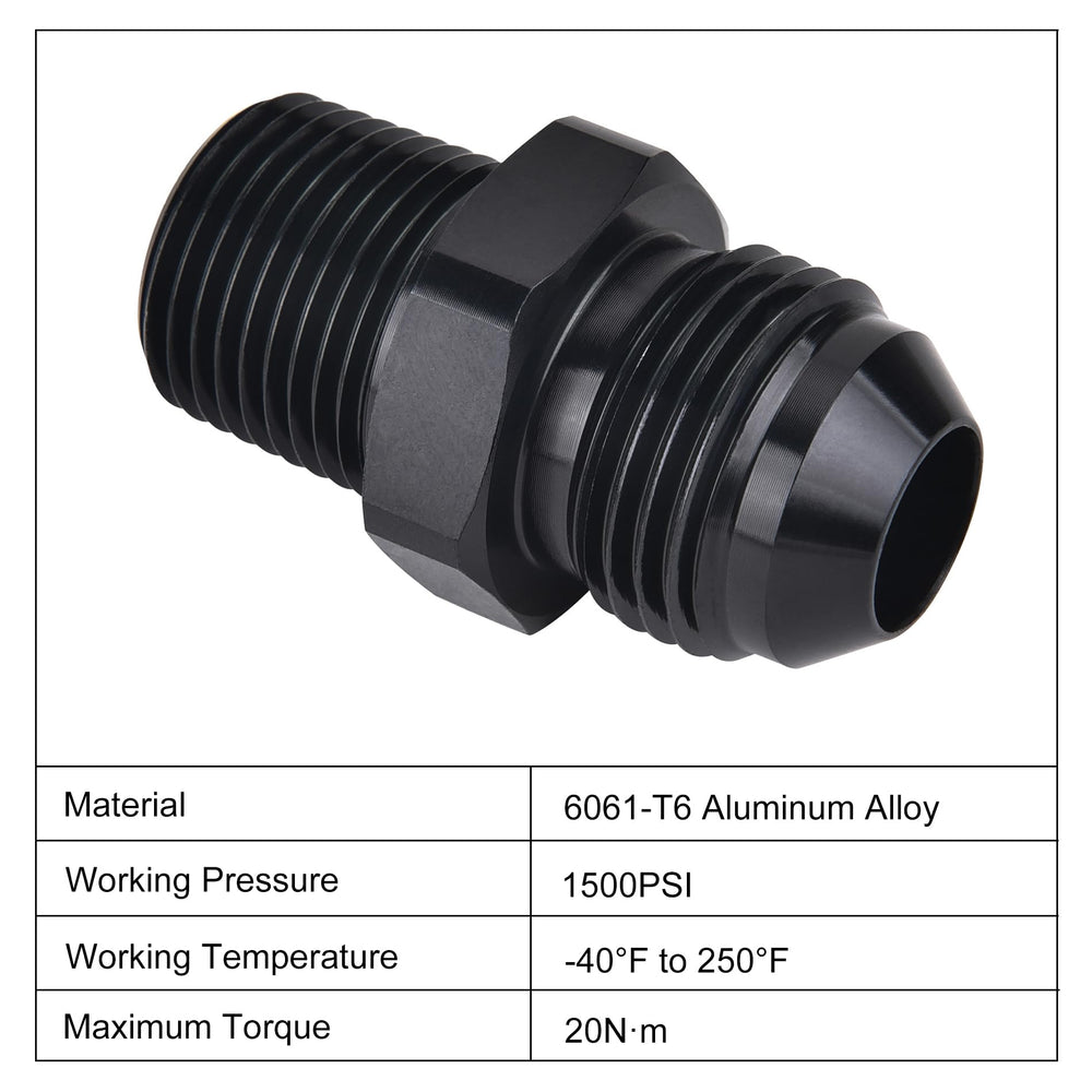EVIL ENERGY 10AN flare-to-12NPT adapter aluminum close-up shows anodized black finish and precise threads.