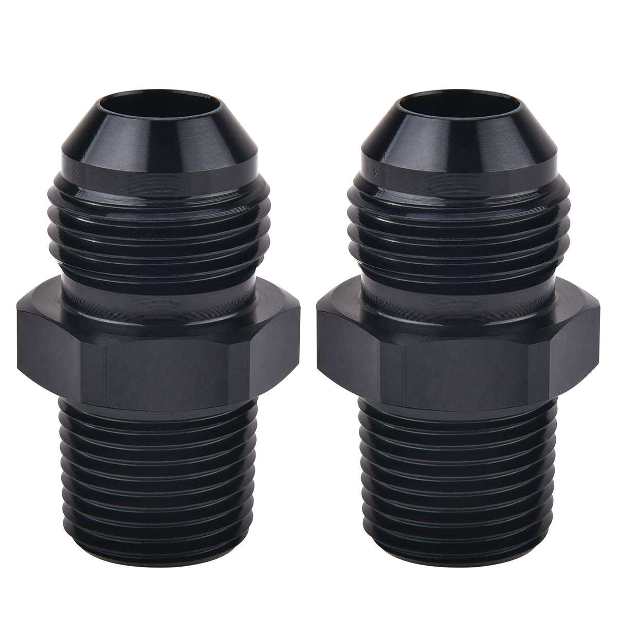 EVIL ENERGY 10AN flare-to-12NPT adapter front view shows durable aluminum with a black finish for clean routing.