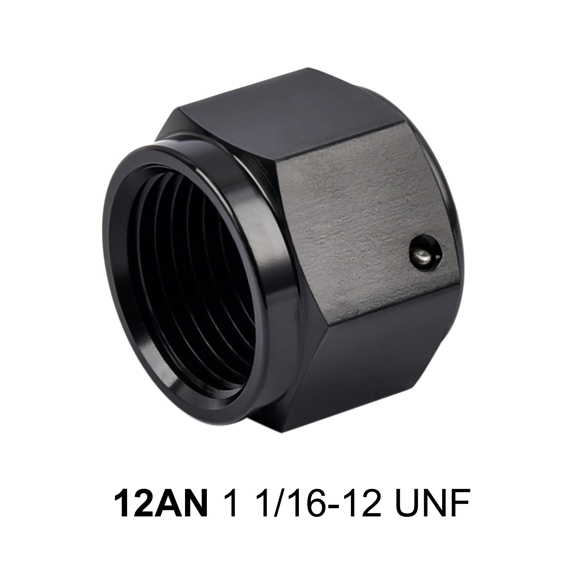 EVIL ENERGY 12AN flare cap block-off plug close-up showing the black finish