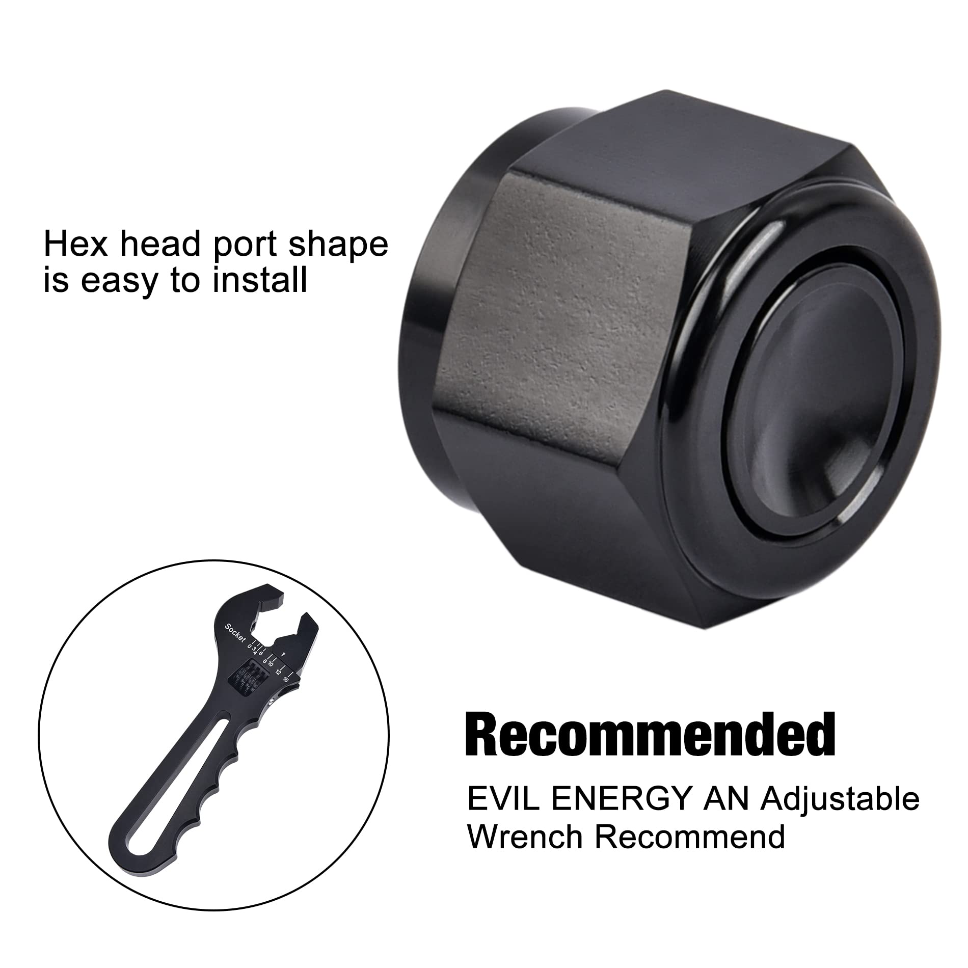 EVIL ENERGY 12AN block-off cap protecting fittings during maintenance and storage