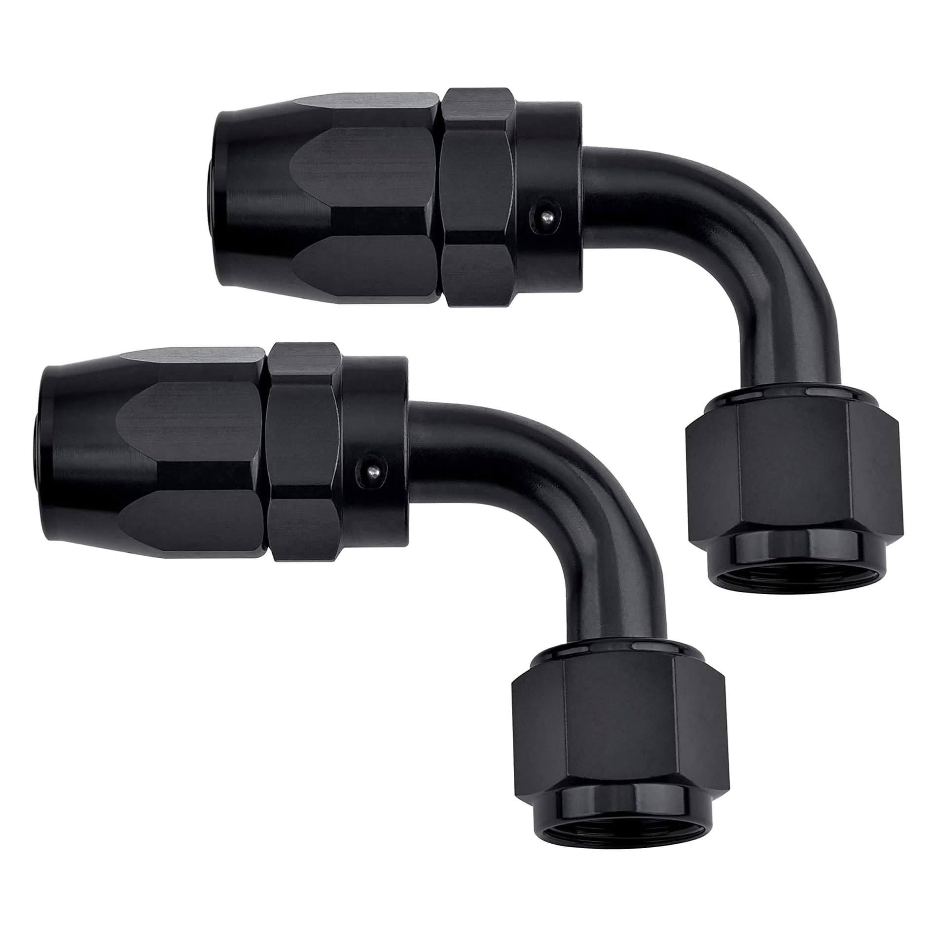 EVIL ENERGY 12AN hose end fitting 90° swivel for black braided hose, easy installation.