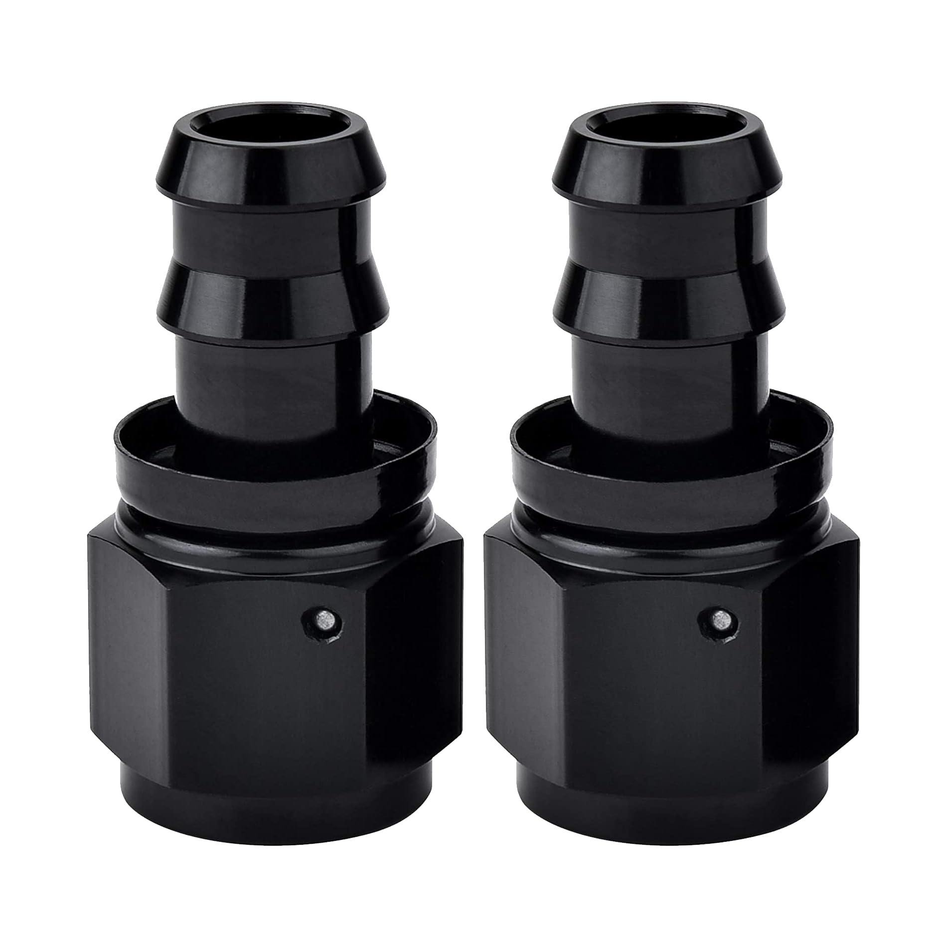 EVIL ENERGY 12AN straight push-lock hose fitting end in black, front view shows compact aluminum body.