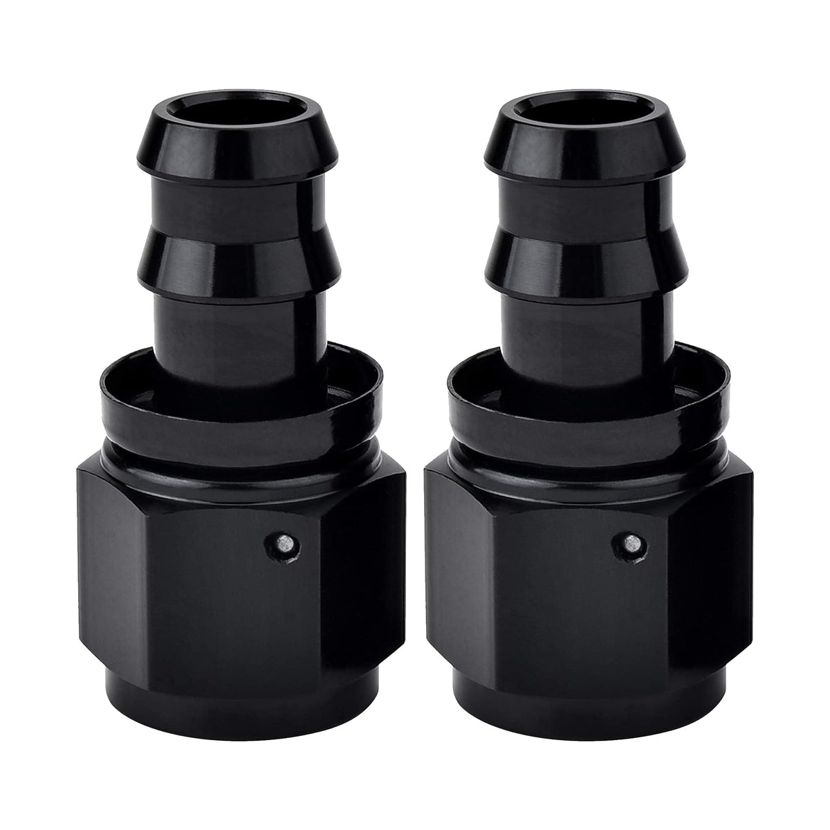 EVIL ENERGY 12AN straight push-lock hose fitting end in black, front view shows compact aluminum body.