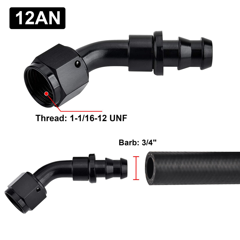 EVIL ENERGY 12AN three-quarter barb hose connection supports rubber fuel lines securely.