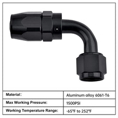 EVIL ENERGY 1500-psi rated 10AN hose end supports high-pressure applications.
