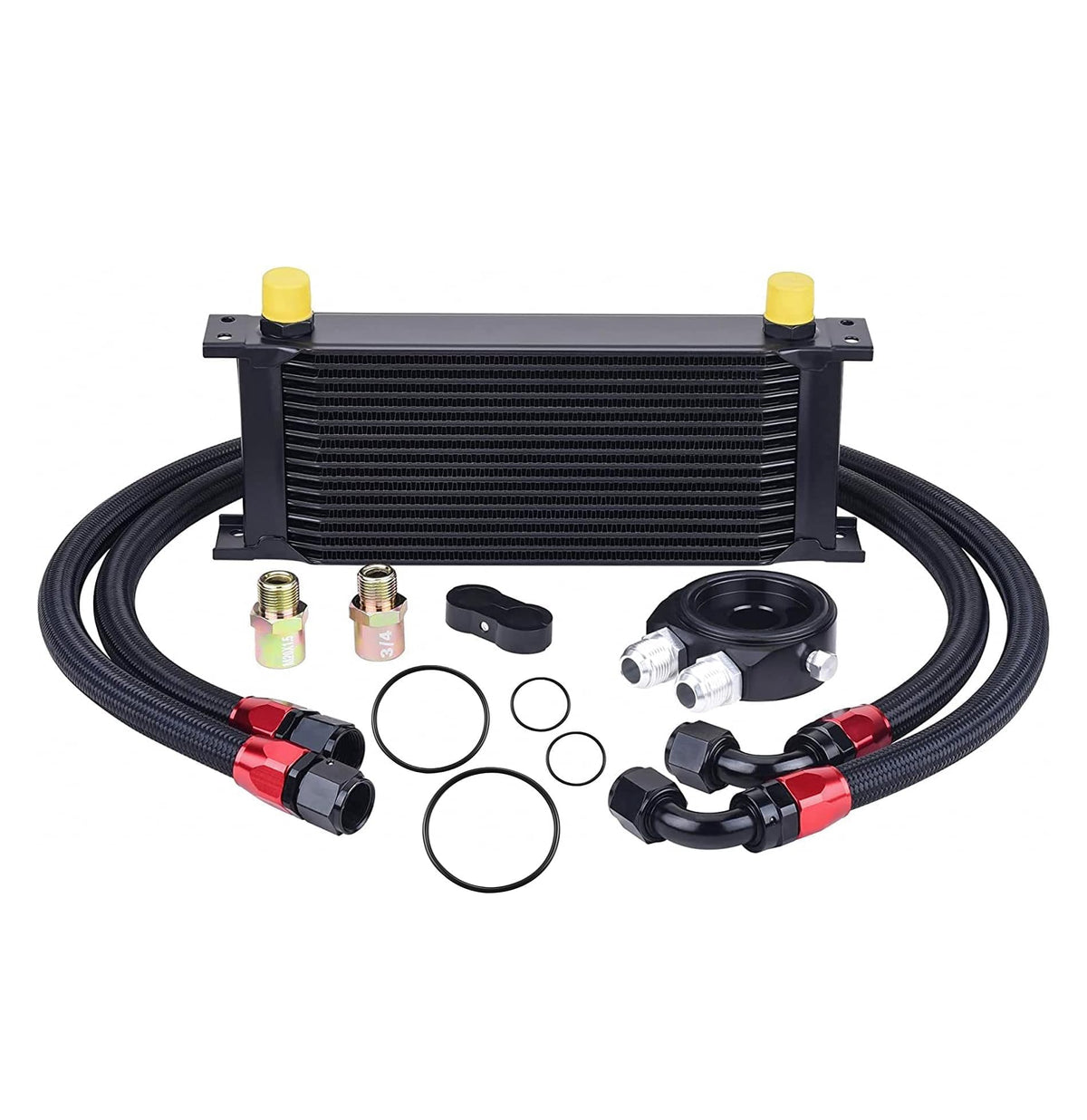 EVIL ENERGY 16-row oil cooler kit front view showing compact universal design