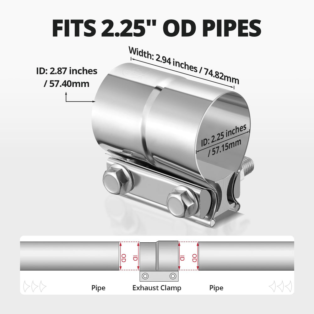 EVIL ENERGY exhaust clamp bottom view highlighting bolt and nut for easy installation.