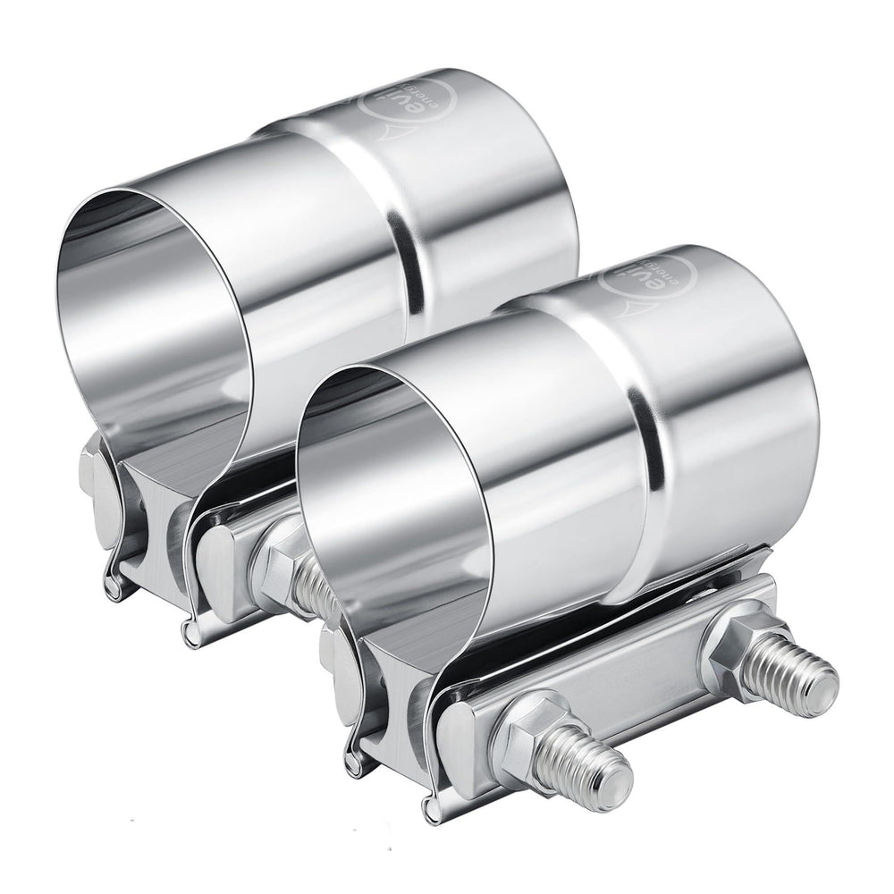 EVIL ENERGY 2.25-inch exhaust clamp side view showing a durable stainless band for secure exhaust connections.