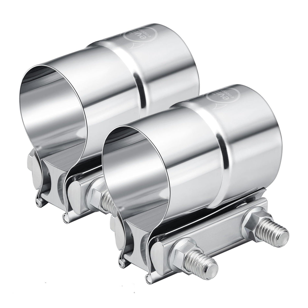 EVIL ENERGY 2.25-inch exhaust clamp side view showing a durable stainless band for secure exhaust connections.